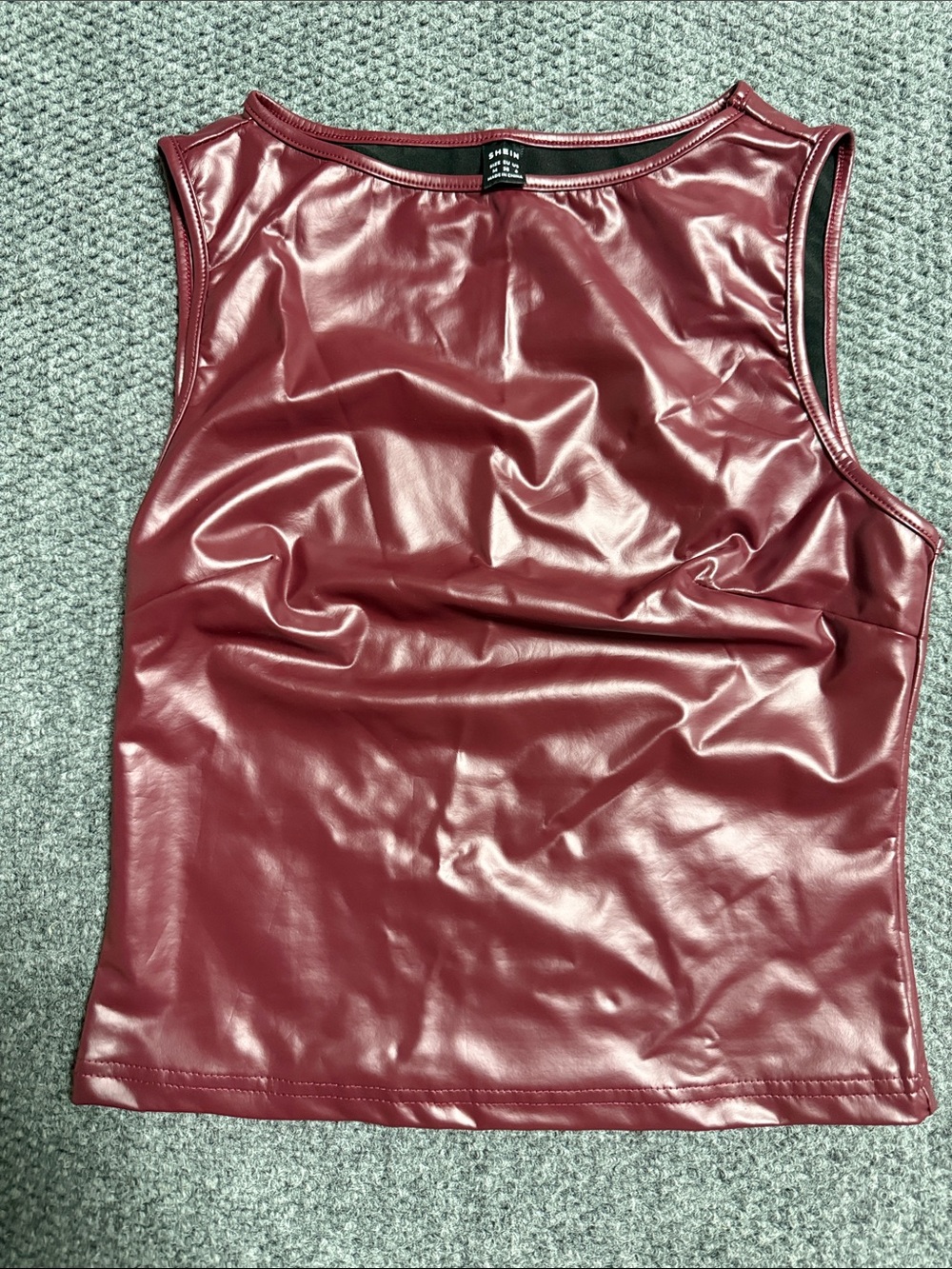 SHEIN Wine Red Faux-Leather Sleeveless Tank